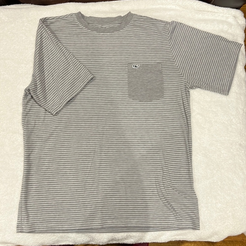 Vineyard, vines, striped pocket tee shirt